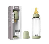 BIBS Baby Glass Bottle. 240ml Biberon en verre. Anti-colique. Embout rond en latex de caoutchouc naturel. Favorise l’allaitement naturel, 240ml, Complete Set - Sage