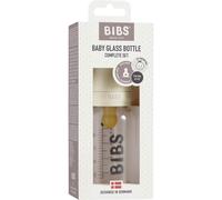 BIBS Baby Glass Bottle. Anti-colique. Embout rond en latex de caoutchouc naturel. Favorise l’allaitement naturel, Complete Set - 110 ml, Ivory