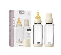 BIBS Baby Glass Bottle. Lot de 2. Anti-colique. Embout rond en latex de caoutchouc naturel. Favorise l’allaitement naturel, Complete Set - 240 ml (Pack of 2), Ivory