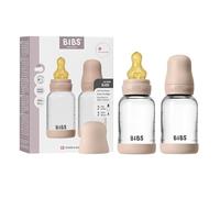 BIBS Baby Glass Bottle. Lot de 2. Anti-colique. Embout rond en latex de caoutchouc naturel. Favorise l’allaitement naturel, Complete Set - 120 ml (Pack of 2), Blush