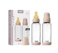 BIBS Baby Glass Bottle. Lot de 2. Anti-colique. Embout rond en latex de caoutchouc naturel. Favorise l’allaitement naturel, Complete Set - 240 ml (Pack of 2), Blush
