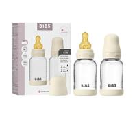 BIBS Baby Glass Bottle. Lot de 2. Anti-colique. Embout rond en latex de caoutchouc naturel. Favorise l’allaitement naturel, Complete Set - 120 ml (Pack of 2), Ivory