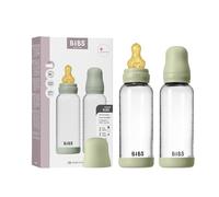 BIBS Baby Glass Bottle. Lot de 2. Anti-colique. Embout rond en latex de caoutchouc naturel. Favorise l’allaitement naturel, Complete Set - 240 ml (Pack of 2), Sage