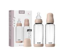 BIBS Baby Glass Bottle. Lot de 2. Anti-colique. Embout rond en Silicone. Favorise l’allaitement naturel, Complete Set - 240 ml (Pack of 2), Blush