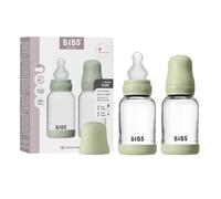 BIBS Baby Glass Bottle. Lot de 2. Anti-colique. Embout rond en Silicone. Favorise l’allaitement naturel, Complete Set - 120 ml (Pack of 2), Sage