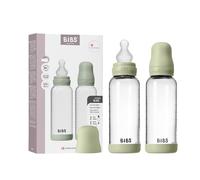 BIBS Baby Glass Bottle. Lot de 2. Anti-colique. Embout rond en Silicone. Favorise l’allaitement naturel, Complete Set - 240 ml (Pack of 2), Sage
