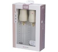 Ensemble de 2 biberons BIBS d’une capacité de 270 ml avec tétine en caoutchouc naturel - fonction anti-colique, sans bisphénol A, tétine ronde, débit moyen, convient aux nouveau-nés - Ivory