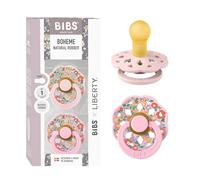 BIBS Boheme Liberty Lot de 2 tétines. Sans bisphénol A., Téterelle ronde. Latex de caoutchouc naturel, Fabriqué au Danemark, Taille 1 (0-6 mois), Blossom/Baby Pink