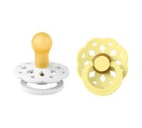 BIBS Boheme Lot de 2 tétines en forme de cerise sans BPA en latex de caoutchouc naturel fabriquées au Danemark | Blanc/soleil | Taille 0-6 mois