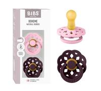 BIBS Boheme Lot de 2 tétines. Sans bisphénol A., Téterelle ronde. Latex de caoutchouc naturel, Fabriqué au Danemark, Taille 2 (6-18 mois), Baby Pink/Plum