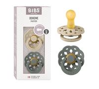 BIBS Boheme Lot de 2 tétines. Sans bisphénol A., Téterelle ronde. Latex de caoutchouc naturel, Fabriqué au Danemark, Taille 2 (6-18 mois), Vanilla/Pine