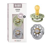 BIBS Boheme Lot de 2 tétines. Sans bisphénol A. Téterelle ronde, Latex de caoutchouc naturel, Taille 1 (0-6 mois), Sage/Cloud