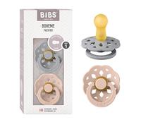 BIBS Boheme Lot de 2 tétines. Sans bisphénol A. Téterelle ronde, Latex de caoutchouc naturel, Taille 1 (0-6 mois), Cloud/Blush