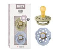 BIBS Boheme Lot de 2 tétines. Téterelle Ronde en Latex Naturel, Sans Bisphénol A, Fabriqué au Danemark. Taille 2 (6-18 mois), Khaki/Dusty Blue