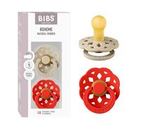 BIBS Boheme Lot de 2 tétines. Téterelle Ronde en Latex Naturel, Sans Bisphénol A, Fabriqué au Danemark, Taille 1 (0-6 mois) - Vanilla/Candy Apple