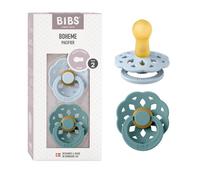BIBS Tétines Boheme Lot de 2 – Latex naturel, sans BPA, Taille 2 (6–18 mois) Baby Blue/Island Sea