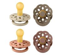 BIBS Boheme Lot de 4 tétines. Sans bisphénol A, Téterelle ronde. Latex de caoutchouc naturel, Fabriqué au Danemark. 0-6 mois (lot de 4), Peach Mix