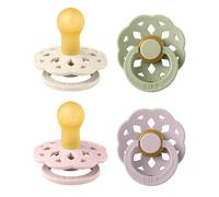 BIBS Boheme Lot de 4 tétines. Sans bisphénol A, Téterelle ronde. Latex de caoutchouc naturel, Fabriqué au Danemark. 0-6 mois (lot de 4), Dusky Lilac Mix