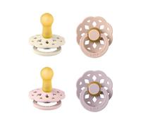 BIBS Boheme Lot de 4 tétines. Téterelle Ronde en Latex Naturel, Sans Bisphénol A, Fabriqué au Danemark, Taille 2 (6-18 mois), Dusky Lilac Mix