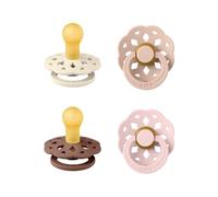 BIBS Boheme Lot de 4 tétines. Téterelle Ronde en Latex Naturel, Sans Bisphénol A, Fabriqué au Danemark, Taille 1 (0-6 mois), Blush Mix