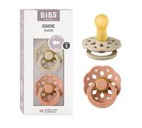 BIBS Boheme Lot de 2 tétines. Sans bisphénol A. Téterelle ronde, Latex de caoutchouc naturel, Taille 1 (0-6 mois), Vanilla/Peach