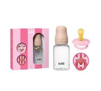 BIBS Gift Set Baby Sprinkle, avec biberon BIBS 150 ml et sucettes Colour (lot de 2), sucette sans BPA, tétine ronde. En latex de caoutchouc naturel, fabriqué au Danemark, taille 1 (0-6 mois), Blush