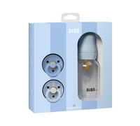 BIBS Gift Set Baby Sprinkle, avec biberon BIBS 150 ml et sucettes Colour (lot de 2), sucette sans BPA, tétine ronde. En latex de caoutchouc naturel, fabriqué au Danemark, taille 1 (0-6 mois),Baby Blue