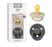 BIBS Collection de tétines couleur | Lot de 2 tétines en caoutchouc naturel pour bébé | Tétines sans BPA | Fabriquées au Danemark | Pour nouveau-né | Vanille/Gris foncé
