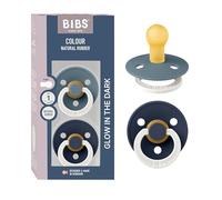 BIBS Colour GLOW Tétine, 0-6 mois, 2-pack, Petrol/Deep Space