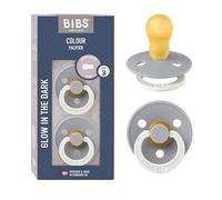 BIBS Colour GLOW Tétine, 18-48 mois, lot de 2, téterelle ronde, Cloud
