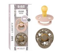 BIBS Colour Liberty Tétine. Lot de 2 sucettes. téterelle ronde en latex naturel, sans bisphénol A, Fabriqué au Danemark, Taille 1 (0-6 mois), Capel Blush