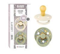 BIBS Colour Liberty Tétine. Lot de 2 sucettes. téterelle ronde en latex naturel, sans bisphénol A, Fabriqué au Danemark, Taille 1 (0-6 mois), Eloise Sage