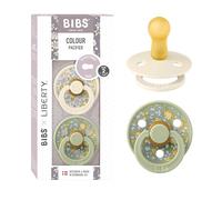 BIBS Colour Liberty Tétine. Lot de 2 sucettes. téterelle ronde en latex naturel, sans bisphénol A, Fabriqué au Danemark, Taille 2 (6-18 mois), Eloise Sage
