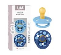 BIBS Colour Polka Dots Sucette, 0-6 mois, lot de 2, Breeze/Cornflower | Téterelle ronde | Latex de caoutchouc naturel | Taille 1 | Sans BPA | Fabriqué au Danemark