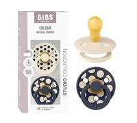 Bibs - Lot de 2 sucettes Studio Polka Caoutchouc naturel 0-6 mois Ivory/Deep Space