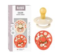 Bibs - Lot de 2 sucettes Studio Polka Caoutchouc naturel 0-6 mois Ivory/Tango