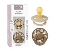 Bibs - Lot de 2 sucettes Studio Polka Caoutchouc naturel 0-6 mois Vanilla/Dark Oak