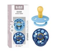 BIBS Colour Polka Dots Sucette, 6-18 mois, lot de 2, Breeze/Cornflower | Téterelle ronde | Latex de caoutchouc naturel | Taille 2 | Sans BPA | Fabriqué au Danemark