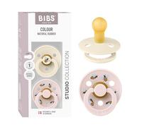 BIBS Colour Studio Tétine, 0-6 mois, lot de 2, Bumblebee Mix Ivory/Petal | Tétine ronde | Latex de caoutchouc naturel | Taille 1 | Sans BPA | Fabriqué au Danemark | Haute acceptation