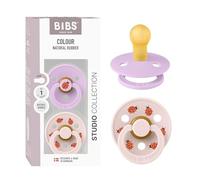 BIBS Colour Studio Tétine, 0-6 mois, lot de 2, Ladybug Mix Violet Sky/Petal | Tétine ronde | Latex de caoutchouc naturel | Taille 1 | Sans BPA | Fabriqué au Danemark | Haute acceptation
