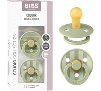 BIBS Colour Studio Tétine, 0-6 mois, lot de 2, Pin/Block Sage | Latex de caoutchouc naturel | Taille 1 | Sans BPA | Fabriqué au Danemark | Haute acceptation | Trous d’aération