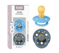 BIBS Colour Studio Tétine, 18-48 mois, 2-pack, Bumblebee Mix Breeze/Petrol | Tétine ronde | Latex de caoutchouc naturel | Taille 3 | Sans BPA | Fabriqué au Danemark | Haute acceptation