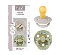 BIBS Colour Studio Tétine, 18-48 mois, 2-pack, Bumblebee Mix Mushroom/Sage | Tétine ronde | Latex de caoutchouc naturel | Taille 3 | Sans BPA | Fabriqué au Danemark | Haute acceptation