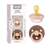 BIBS Colour Studio Tétine, 6-18 mois, lot de 2, Blush/Woodchuck | Sucette ronde | Latex de caoutchouc naturel | Taille 2 | Sans BPA | Fabriqué au Danemark | Haute acceptation