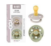 BIBS Colour Studio Tétine, 6-18 mois, lot de 2, Bumblebee Mix Mushroom/Sage | Sucette ronde | Latex de caoutchouc naturel | Taille 2 | Sans BPA | Fabriqué au Danemark | Haute acceptation