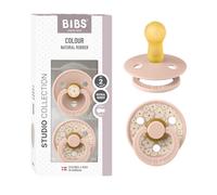 BIBS Colour Studio Tétine, 6-18 mois, lot de 2, Jasmine Mix Blush | Sucette ronde | Latex de caoutchouc naturel | Taille 2 | Sans BPA | Fabriqué au Danemark | Haute acceptation