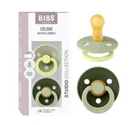 Tétine BIBS Studio. Lot de 2 sucettes. téterelle ronde en latex naturel, sans bisphénol A, Fabriqué au Danemark, Taille 2 (6-18 mois) - Sage/Huntergreen