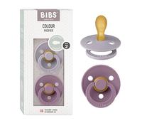 BIBS Colour Symmetrical, Lot de 2 sucettes, sans bisphénol A, Téterelle symétrique. Latex de caoutchouc naturel, Fabriqué au Danemark. Taille 2 (6-18 mois), Fossil Grey/Mauve