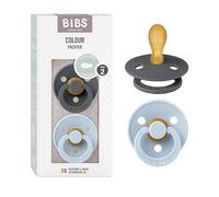 BIBS Colour Symmetrical, Lot de 2 sucettes, sans bisphénol A, Téterelle symétrique. Latex de caoutchouc naturel, Fabriqué au Danemark. Taille 2 (6-18 mois), Iron/Baby Blue