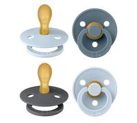 BIBS Colour Symmetrical, Lot de 4 sucettes, sans bisphénol A, Téterelle symétrique. Latex de caoutchouc naturel, Fabriqué au Danemark. 6-18 mois (lot de 4), Baby Blue Mix